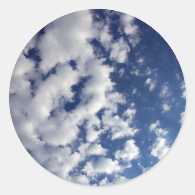 Puffy Clouds On Blue Sky Classic Round Sticker (Front)