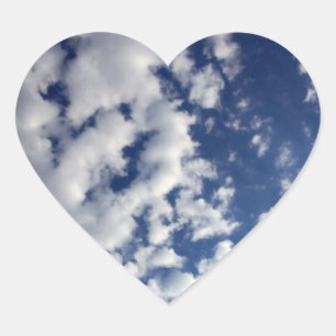 Puffy Clouds On Blue Sky Heart Sticker