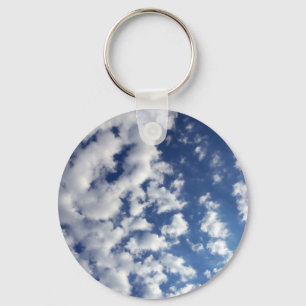 Puffy Clouds On Blue Sky Key Ring