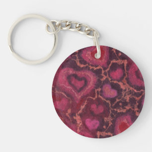Puffy hearts, romantic love, pink red & burgundy key ring