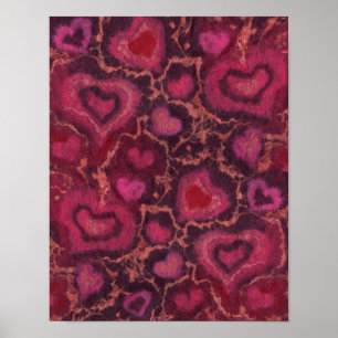 Puffy hearts, romantic love, pink red & burgundy poster