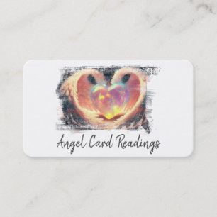 *~* Puffy Opal Heart Gold Angel Wings AP78 QR Business Card