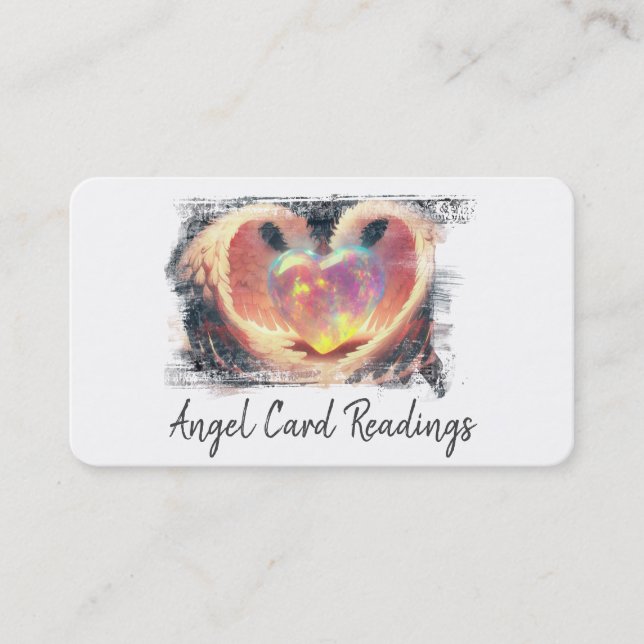 *~* Puffy Opal Heart Gold Angel Wings AP78 QR Business Card (Front)