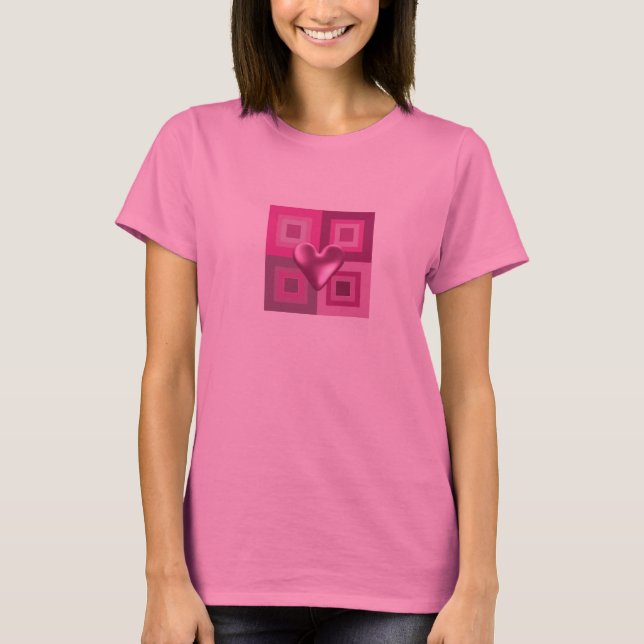 Puffy Pink Heart Design T-Shirt (Front)