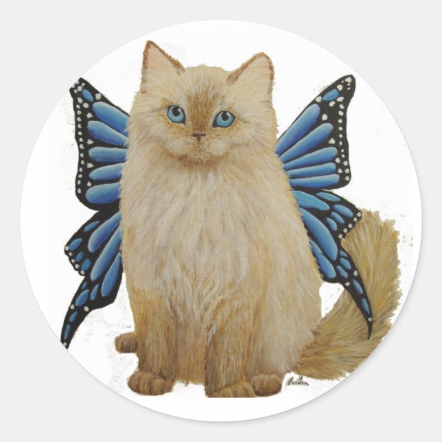 Puffy, the Butterfly Fairy cat Classic Round Sticker (Front)