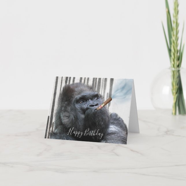 Puffy the Gorilla Cigar Smoker Birthday Card (Front)