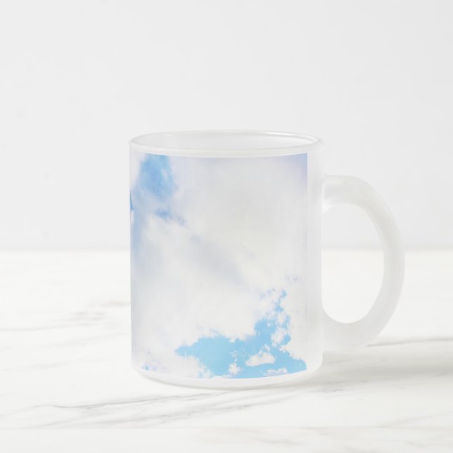 Puffy White Clouds and Blue Sky Frosted Glass Coffee Mug (Right)