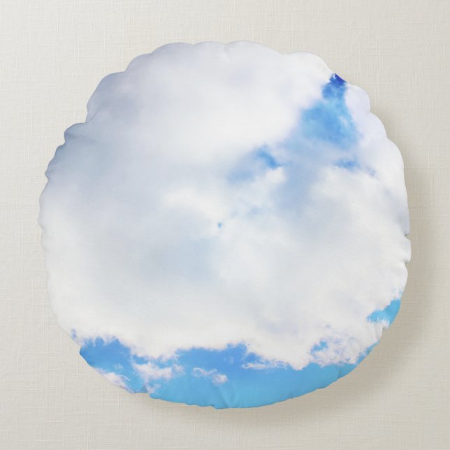 Puffy White Clouds and Blue Sky Round Cushion (Front)