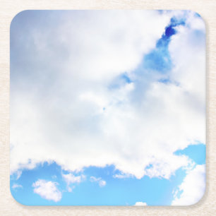 Puffy White Clouds and Blue Sky Square Paper Coaster