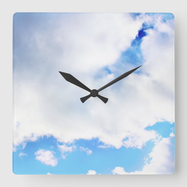 Puffy White Clouds and Blue Sky Square Wall Clock (Front)