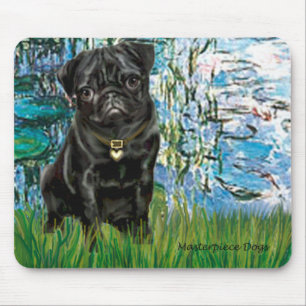 Pug 13 (black) - Lilies 1 Mouse Mat