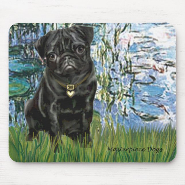 Pug 13 (black) - Lilies 1 Mouse Mat (Front)