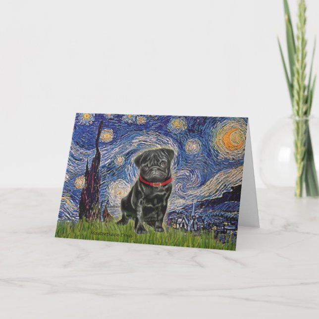 Pug 13 (black) - Starry Night Card (Front)