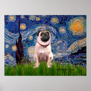 Pug 1(fawn) - Starry Night Poster