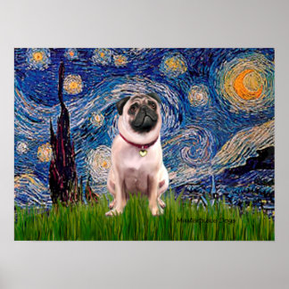Pug 1(fawn)  - Starry Night Poster