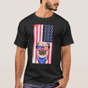 Pug 4th Of July Dog Sunglasses American USA Flag T-Shirt