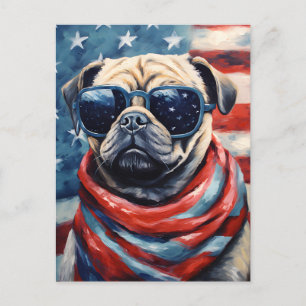 Pug 4th of July Independence day Postcard