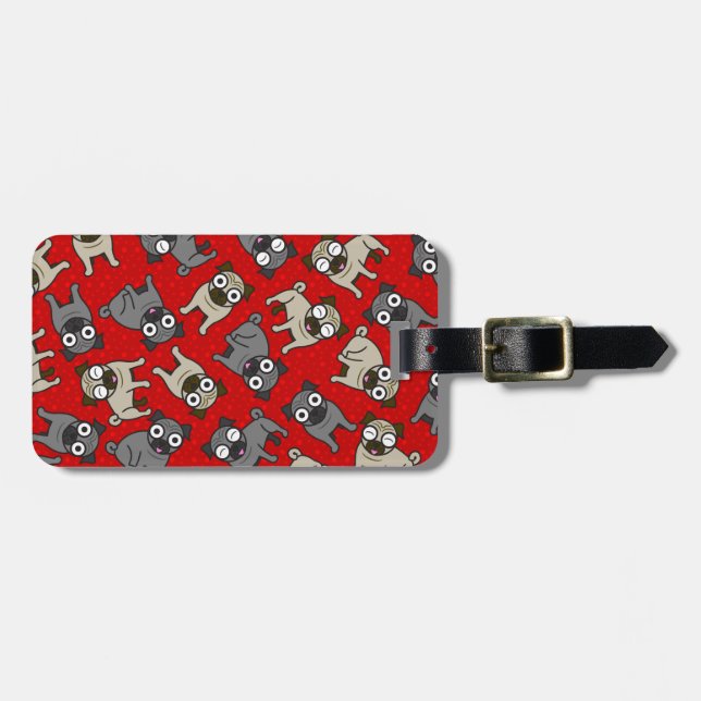 Pug-a-Dot (Red) Luggage Tag (Front Horizontal)