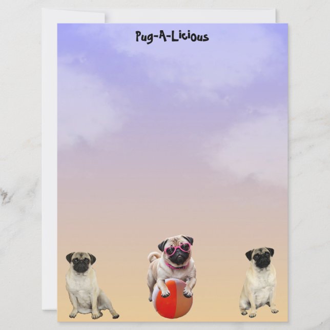 Pug-A-Licious Cute Pug Dog Stationery (Front)