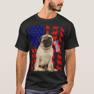 Pug American Flag 4th Of July Dog Lover USA Patrio T-Shirt
