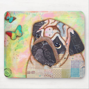 Pug and Butterflies Mouse Pad