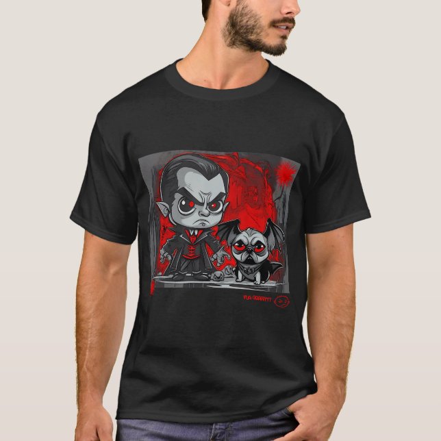 Pug and Dracula Graffiti Art 9 T-Shirt (Front)