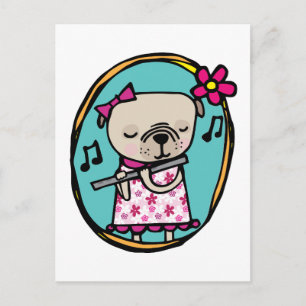 Pug and Flute Postcard