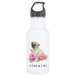 Pug and Peonies   Add Your Name 532 Ml Water Bottle