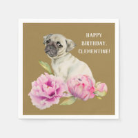 Pug and Peonies | Watercolor Painting | Birthday