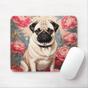 Pug And Peony Flowers William Morris Inspired Mouse Mat