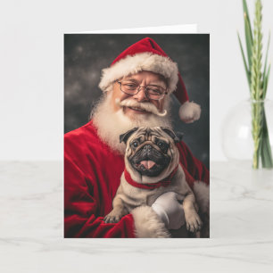 Pug and Santa Holiday Card