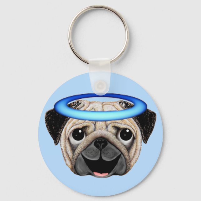 Pug Angel Emoji - Angel Pug Emoji Key Ring (Front)