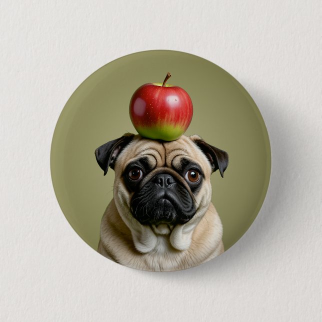 Pug Apple 6 Cm Round Badge (Front)
