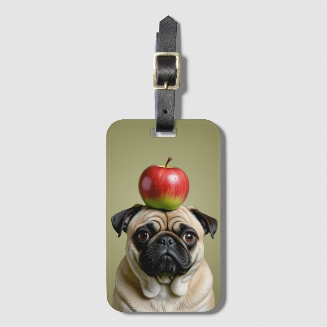 Pug Apple Luggage Tag (Front Vertical)