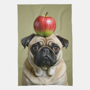 Pug Apple Tea Towel