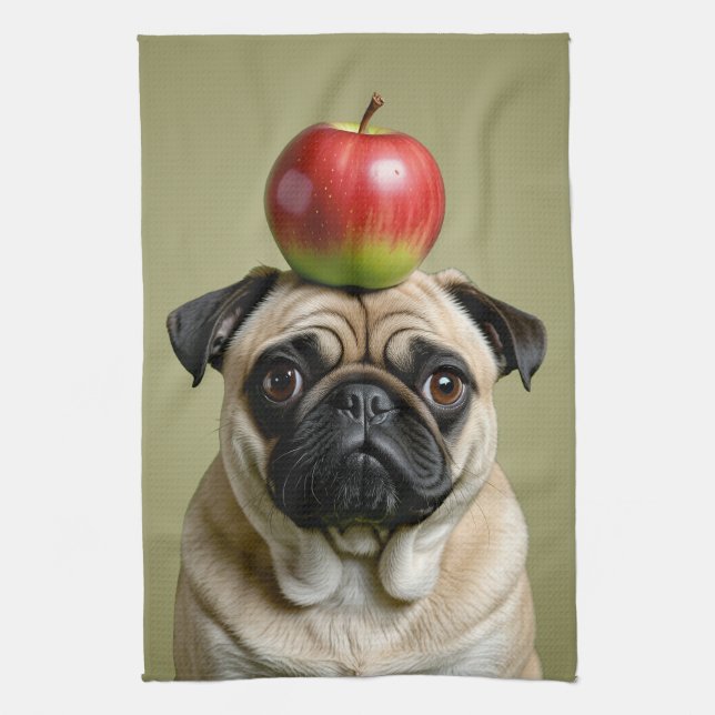 Pug Apple Tea Towel (Vertical)