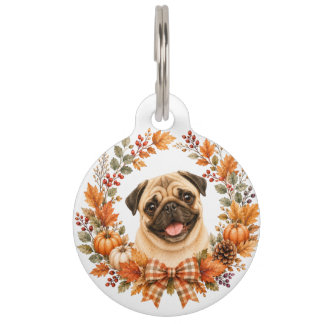 Pug Autumn Wreath Pet Tag