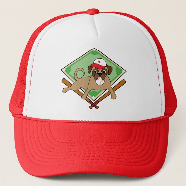Pug Baseball Hat - red - Customisable (Front)