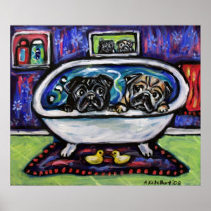 Pug bathtime poster