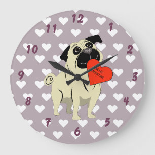 Pug be my Valentine Large Clock