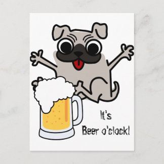 Pug Beer time Postcard