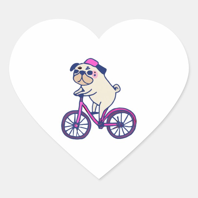 Pug Bicycle Dog Lover Puppy Heart Sticker (Front)