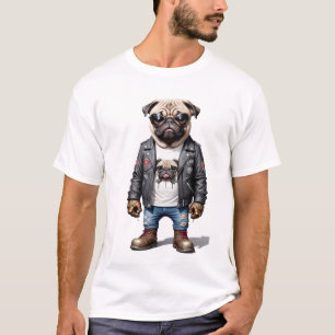 Pug Biker Rebel in Leather Jacket Cool Style Urban T-Shirt