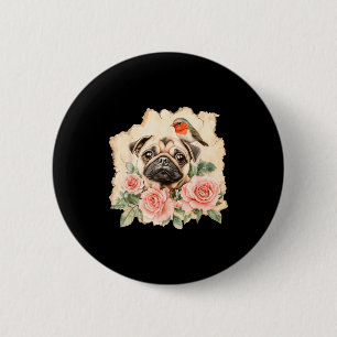 Pug bird cute dog funny pug 6 cm round badge