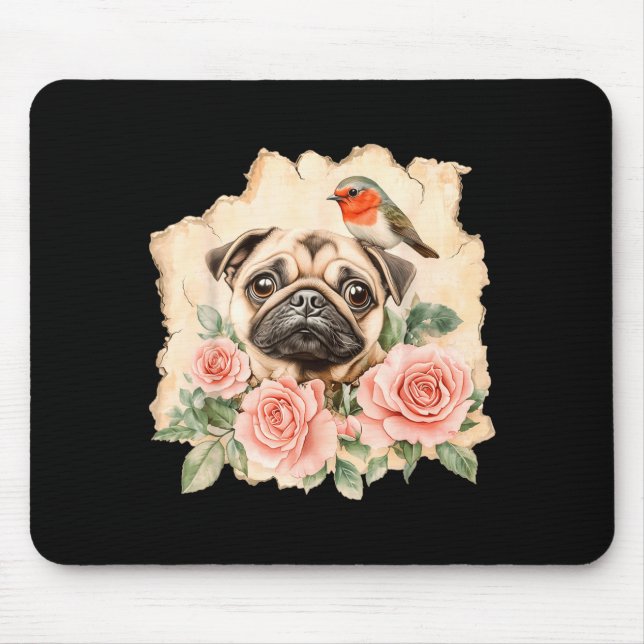 Pug bird cute dog funny pug  mouse mat (Front)