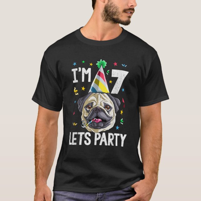 Pug Birthday 7th  Dog Kids Boys Girls Gift Idea Pa T-Shirt (Front)