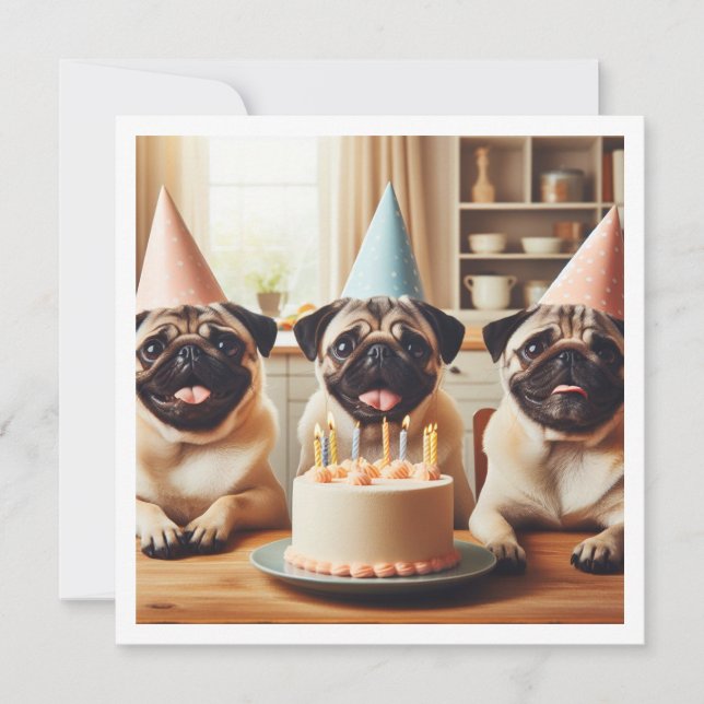 Pug birthday card, Pug card, Pug  Invitation (Front)