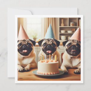 Pug birthday card, Pug card, Pug  Invitation