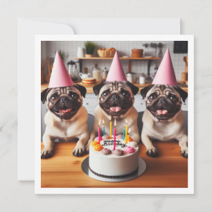 Pug birthday card, Pug card, Pug  Invitation