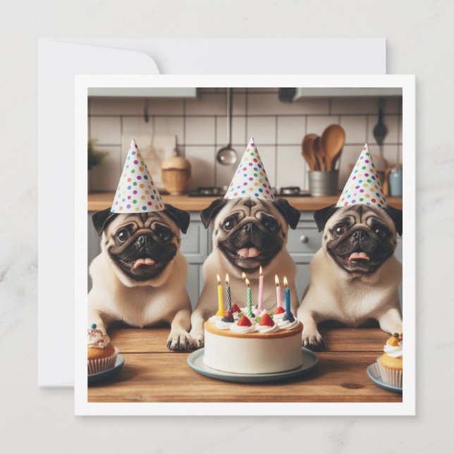 Pug birthday card, Pug card, Pug  Invitation (Front)